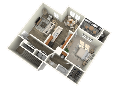 Floor plan for 1 bed, 1 bath, 970 sqft